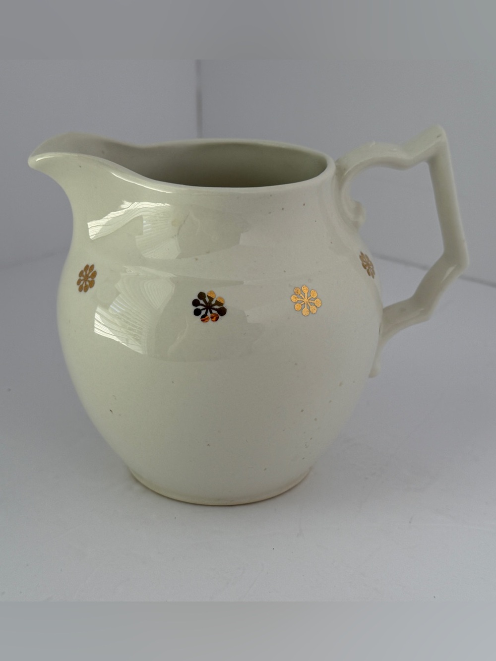Vintage Hall USA 1538 Creamer Pitcher Ivory Gold Floral Mid Century Pottery